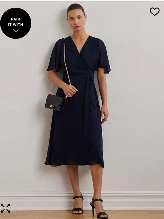 Ralph Lauren Dresses & Skirts - Ralph Lauren Navy Wrap Midi  with Flutter Sleeves Belted Georgette Dress size 14
